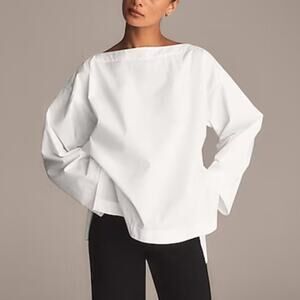 J.Crew Ciel Top Womens S White Cotton Poplin Long Sleeve Boat Neck Oversized Fit